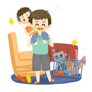 父亲节卡通父亲与孩子坐高高PN