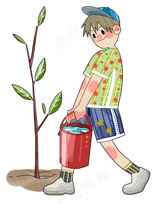 植树节浇树的小男孩