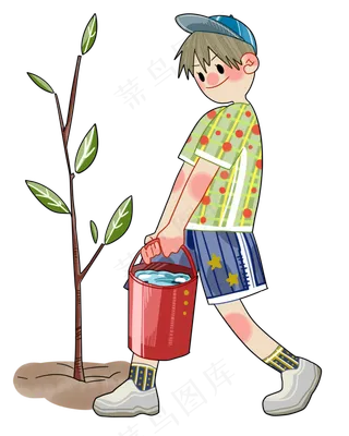 植树节浇树的小男孩
