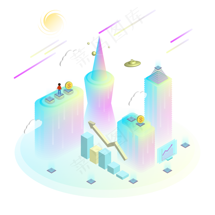 2.5D逐步互联网技术场景的插图,免抠元素(1200*1200px 72dpi )ai矢量模版下载