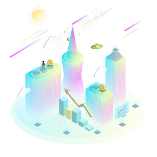 2.5D逐步互联网技术场景的插图,免抠元素