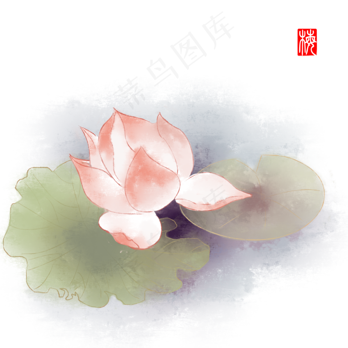 夏季装饰古风荷花可商用元素(2000X2000(DPI:300))psd模版下载