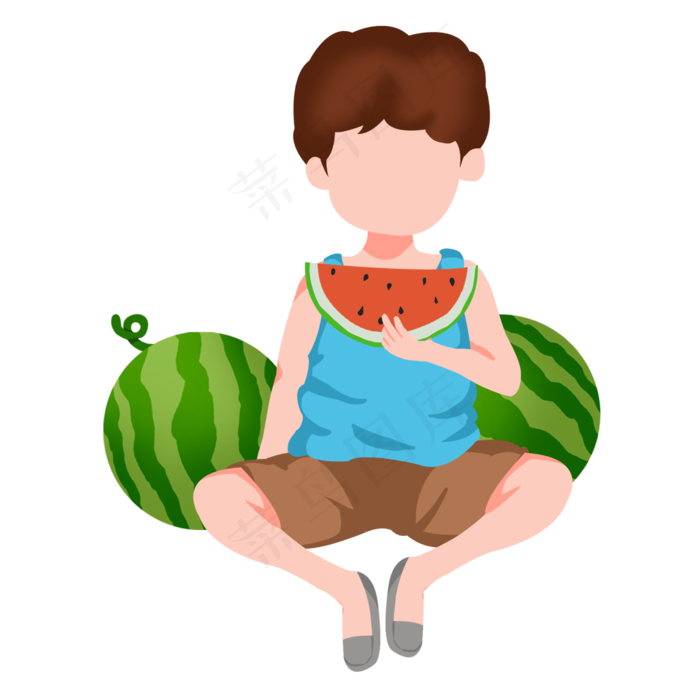 扁平男孩吃西瓜