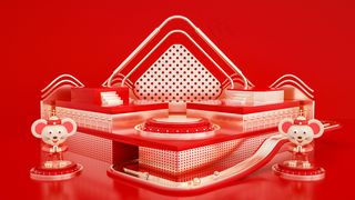 C4D红色2020鼠年大舞台新年年货节