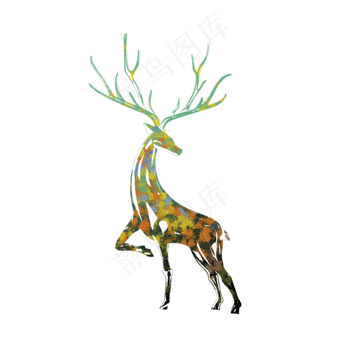 彩色水彩麋鹿