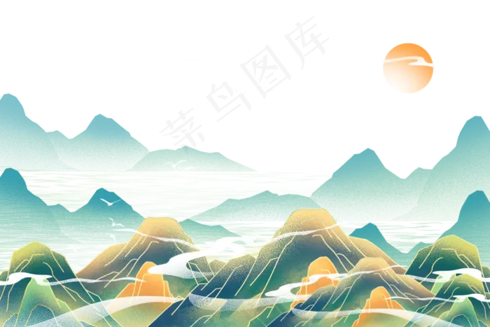 中国风过国潮山水(3000X2000(DPI:96))psd模版下载