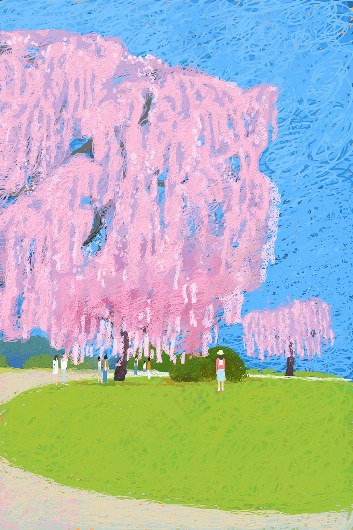 线圈画 粉色花 天空 出游(3545X5315(DPI:400))psd模版下载