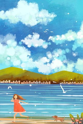 夏天小暑海边度假奔跑小清新治愈系