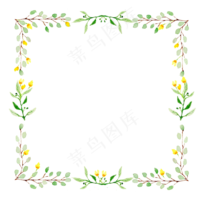 水彩绿叶方形边框