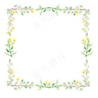 水彩绿叶方形边框