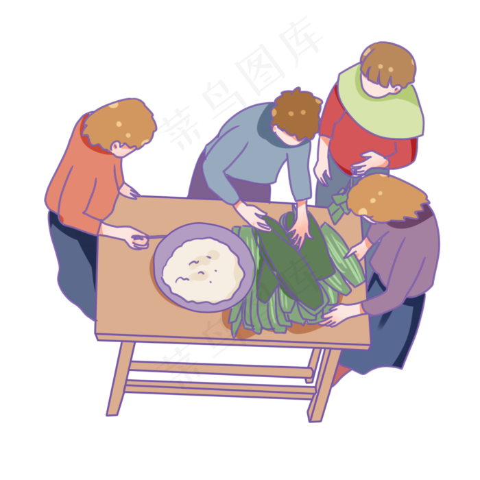 端午传统习俗包粽子的人