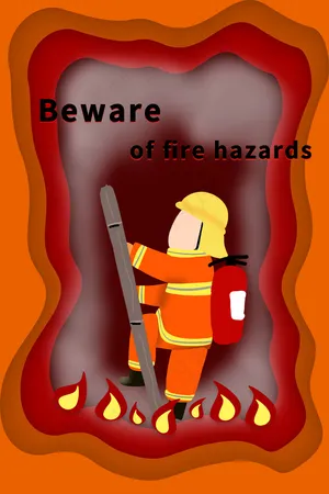 红色系谨防火灾救火的消防员