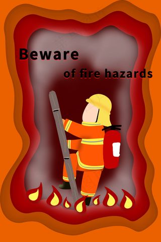 红色系谨防火灾救火的消防员