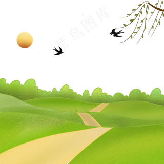 手绘春天场景传统节日清明节