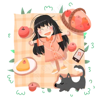 春分听音乐的小女孩,免抠元素