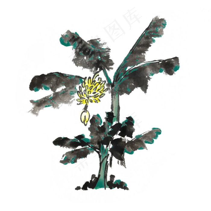 香蕉树水墨风手绘(4000X4000(DPI:300))psd模版下载