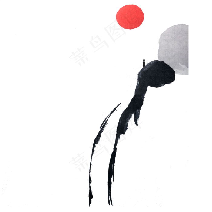水墨简约山水线条红日墨迹PNG东方,免抠元素