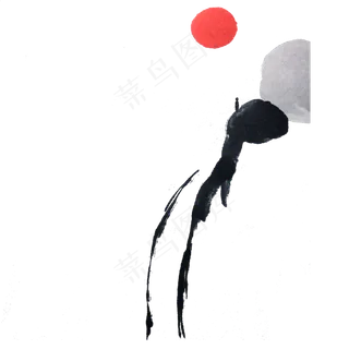 水墨简约山水线条红日墨迹PNG东方,免抠元素