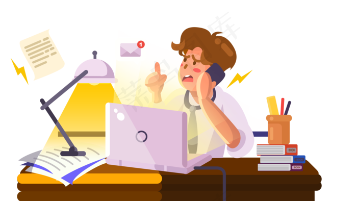 深夜工作主题场景插画,免抠元素