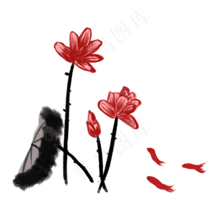 手绘中国风荷花水墨画PNG素材