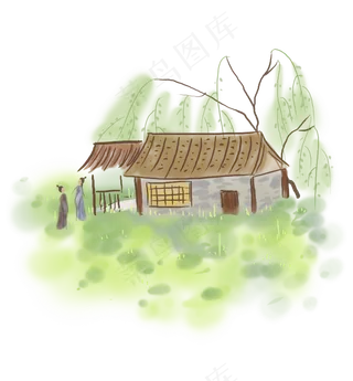 清明节古风村庄里的古人,免抠元素