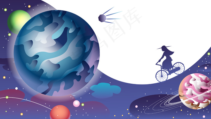 紫色系扁平科技星际旅行配图(2880*1620px 300 dpi )ai矢量模版下载