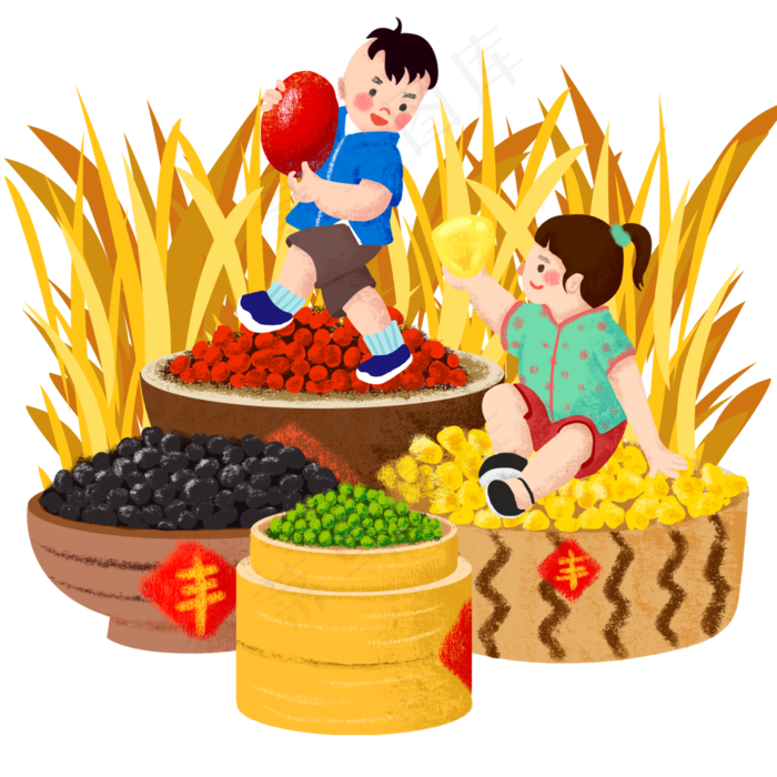 秋日秋季大丰收粮仓五谷杂粮PNG图,免抠元素(4000*4000px 300 dpi )psd模版下载