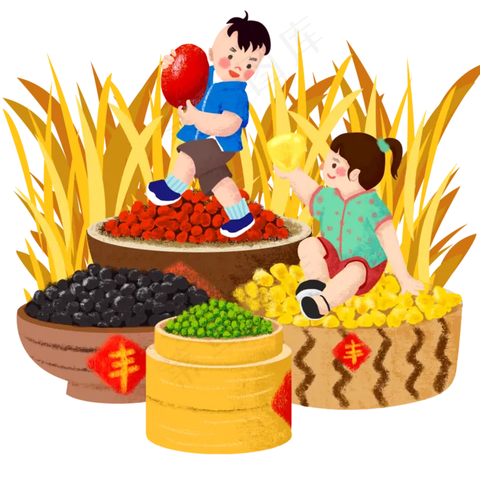 秋日秋季大丰收粮仓五谷杂粮PNG图,免抠元素