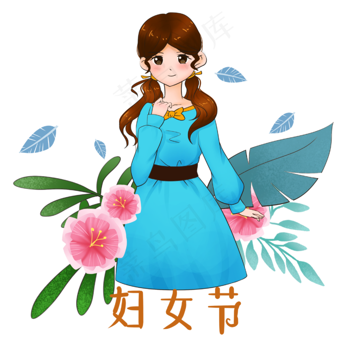 3.8妇女节手拿玫瑰的女生手绘