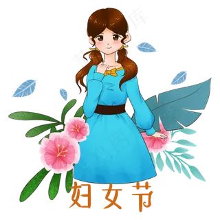 3.8妇女节手拿玫瑰的女生手绘