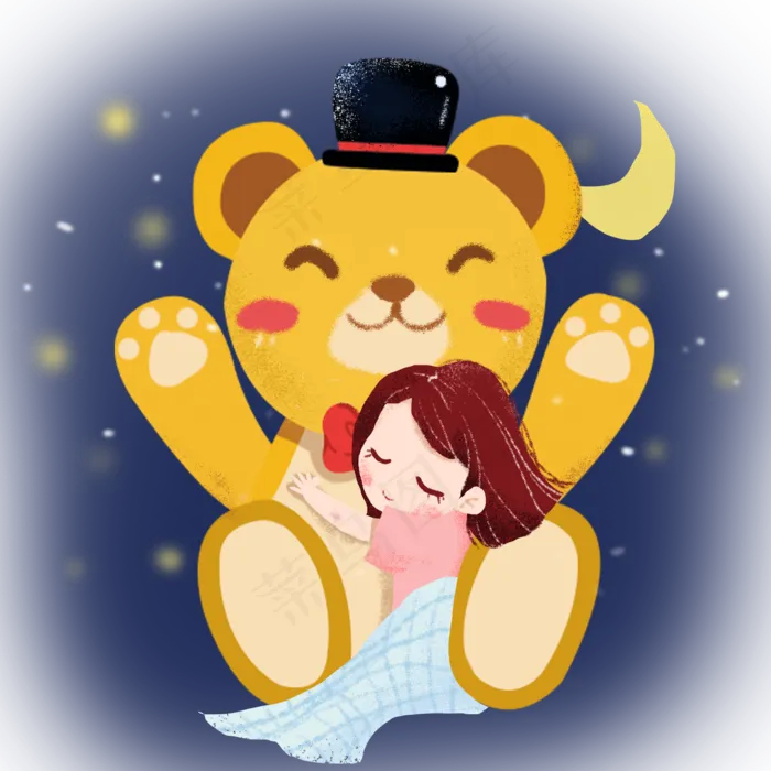 六一儿童节抱着玩具熊睡觉的女孩