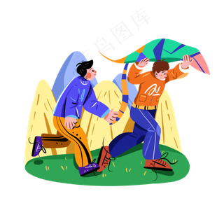 儿童节放风筝的两个男孩png免