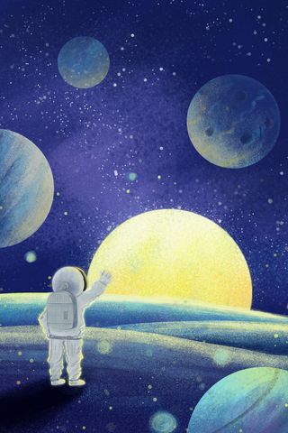 宇宙背影主题之宇航员挥手再见场景