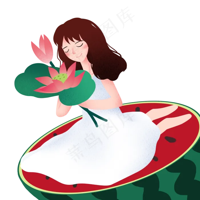 立夏手持荷花女孩(2000X2000(DPI:299))psd模版下载