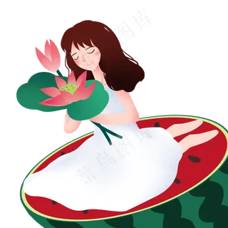 立夏手持荷花女孩