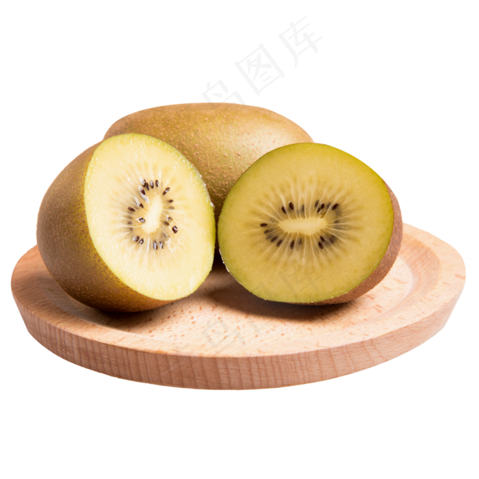 猕猴桃切开猕猴桃绿色木制圆盘椭