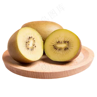 猕猴桃切开猕猴桃绿色木制圆盘椭