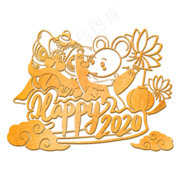 鼠年金色剪纸,免抠元素(2500X2500(DPI:300))psd模版下载