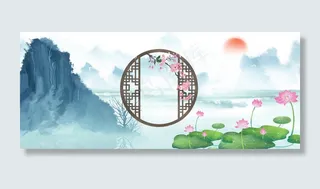 复古中国风六月荷花风景图