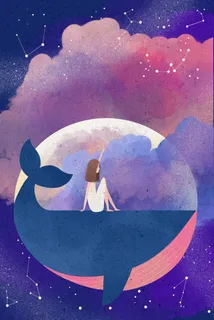 唯美星空少女和鲸鱼同游