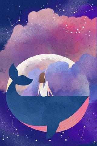 唯美星空少女和鲸鱼同游