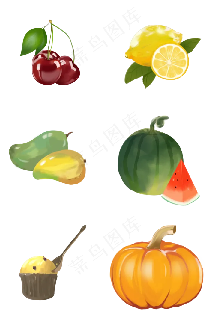水果手绘卡通小物件矢量图套图(4000X6000(DPI:300))psd模版下载