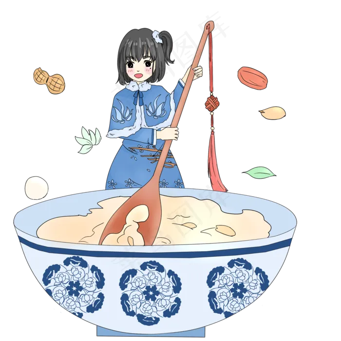 卡通可爱喝腊八粥的女孩,免抠元素(2000X2000(DPI:300))psd模版下载