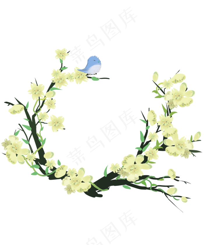 春天迎春花嫩黄鹅黄翠鸟装饰花枝