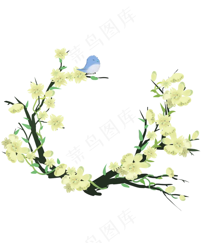 春天迎春花嫩黄鹅黄翠鸟装饰花枝(2500X3000(DPI:300))psd模版下载