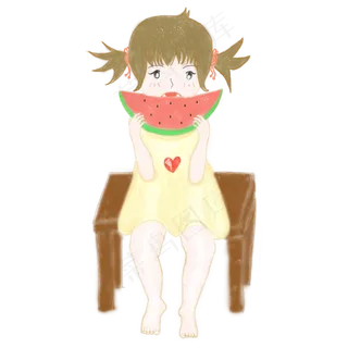 夏天二十四节气大暑吃西瓜女孩人