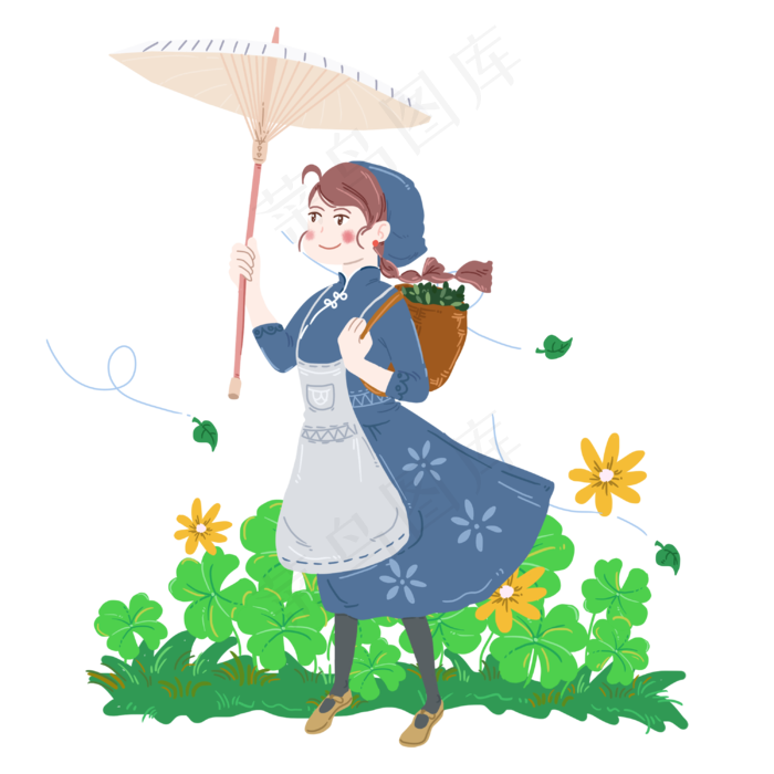 谷雨下雨小雨打伞女孩