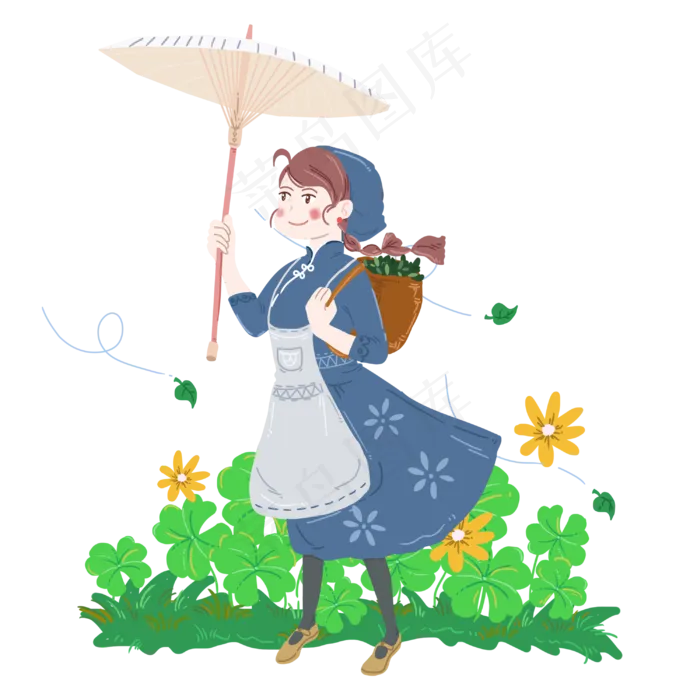 谷雨下雨小雨打伞女孩(3000X3000(DPI:300))psd模版下载