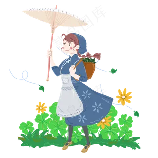 谷雨下雨小雨打伞女孩