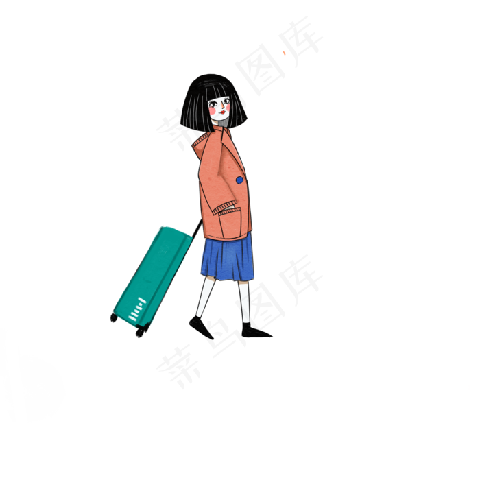旅游日独自旅行拉行李箱的休闲卡(2000X2000(DPI:72))psd模版下载